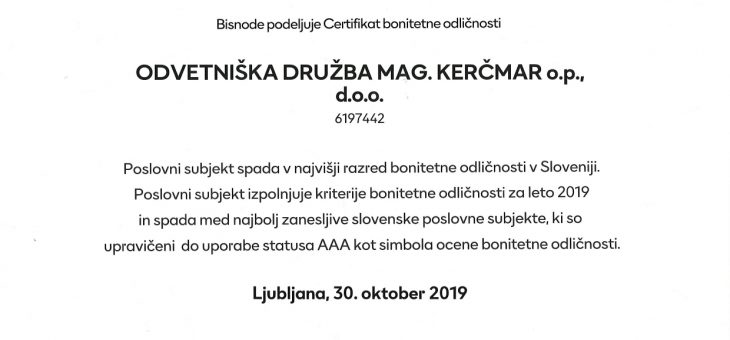 Creditworthiness Certificate of Excellence